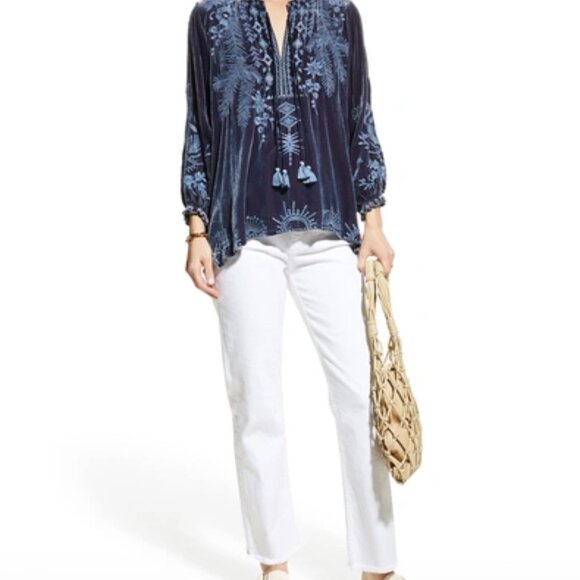 Johnny Was Dylan Velvet Double-tassel Blouse In Iridescent Blue - RARE - Small - Picture 2 of 16